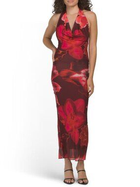 21 SAINTS Halter Neck Placed Floral Dress